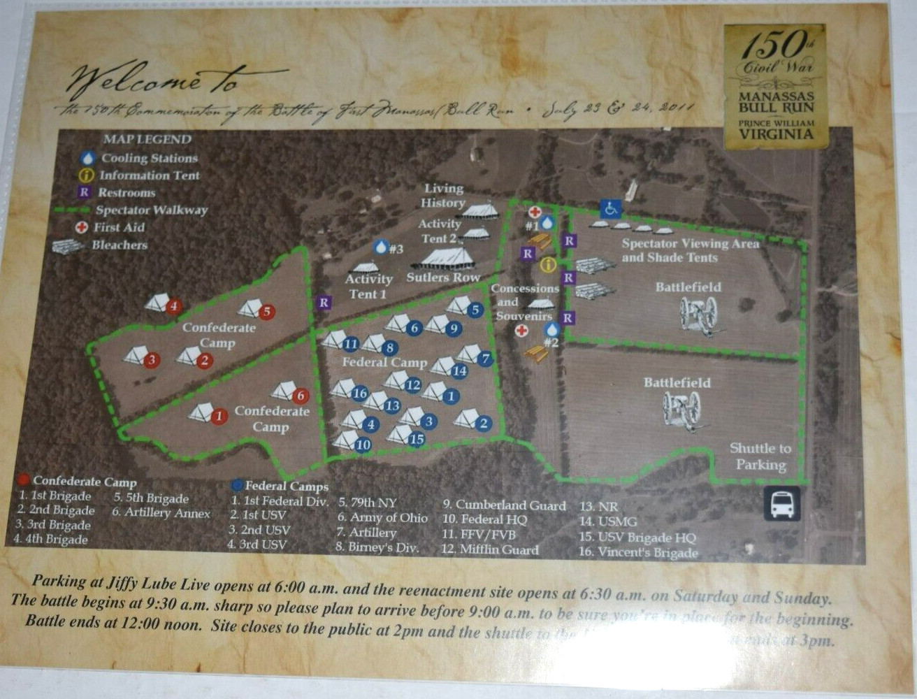 150th CIVIL WAR "MANASSAS/BULL RUN Program," Reenact Map and Stone House Flyer