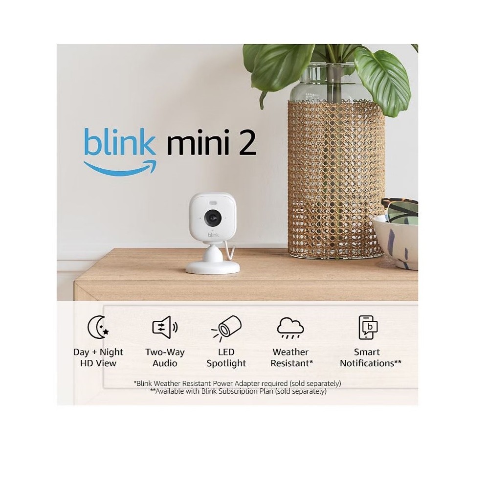 Blink Wired Floodlight Camera with Mini 2 Camera, Weather Resistant 13' Power Ad