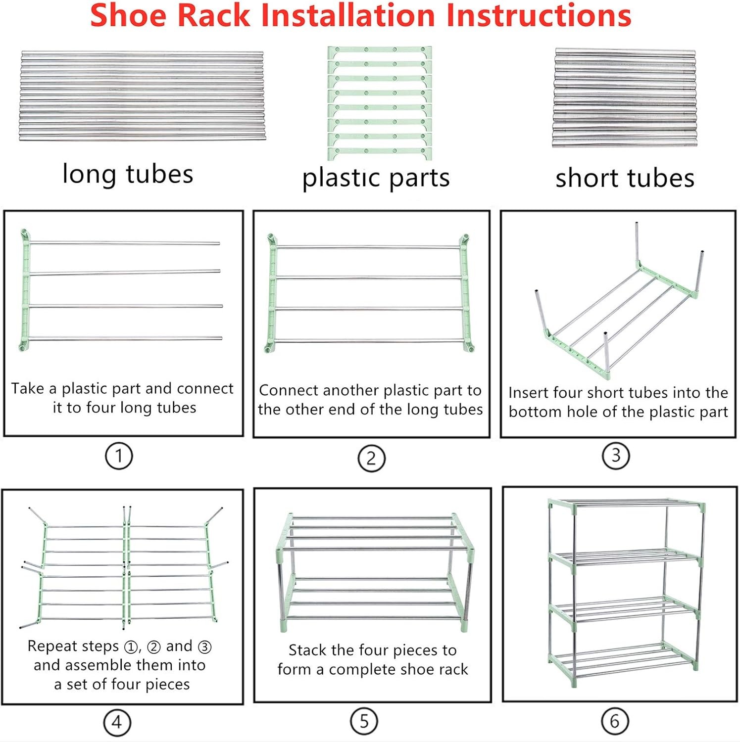 4-Tier Stackable Small Shoe Rack, Lightweight Shelf 4-Tier, Green