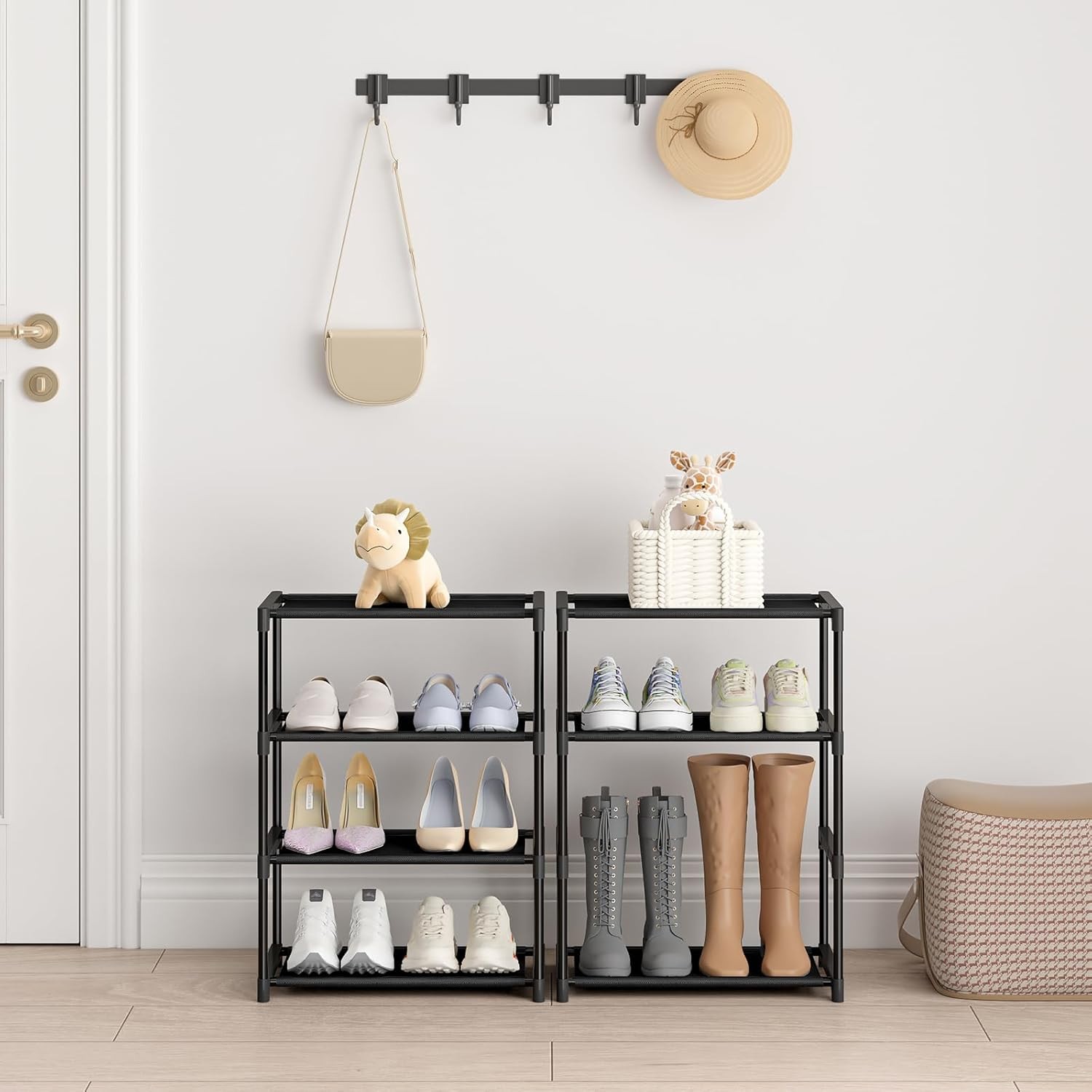 Narrow Shoe Rack 16.3" Wide 4 Tier Stackable