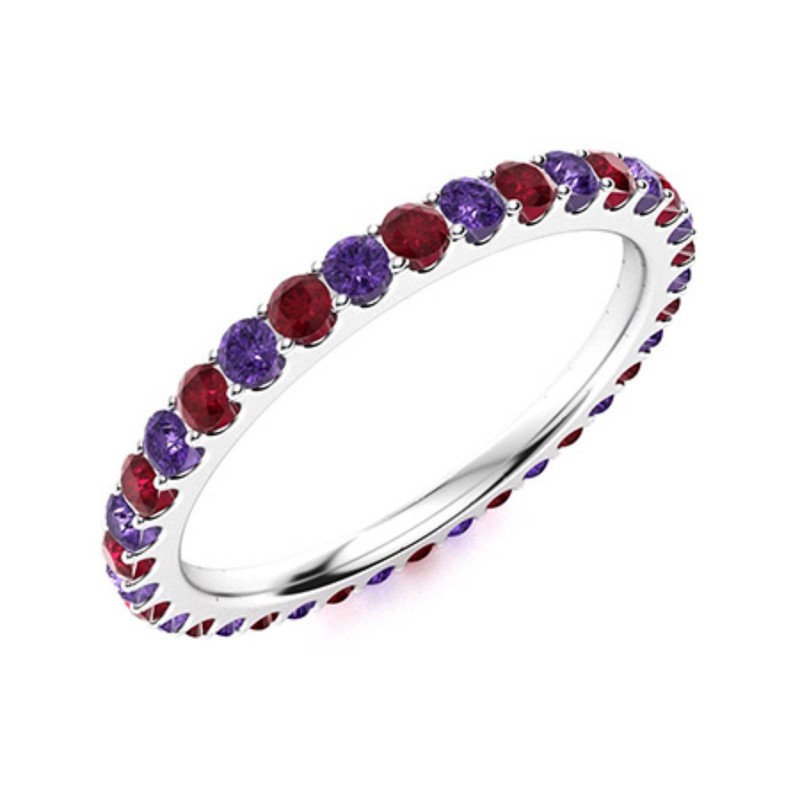 2mm Round Amethyst Ruby Eternity Ring 925 Sterling Silver Stacking Wedding Band