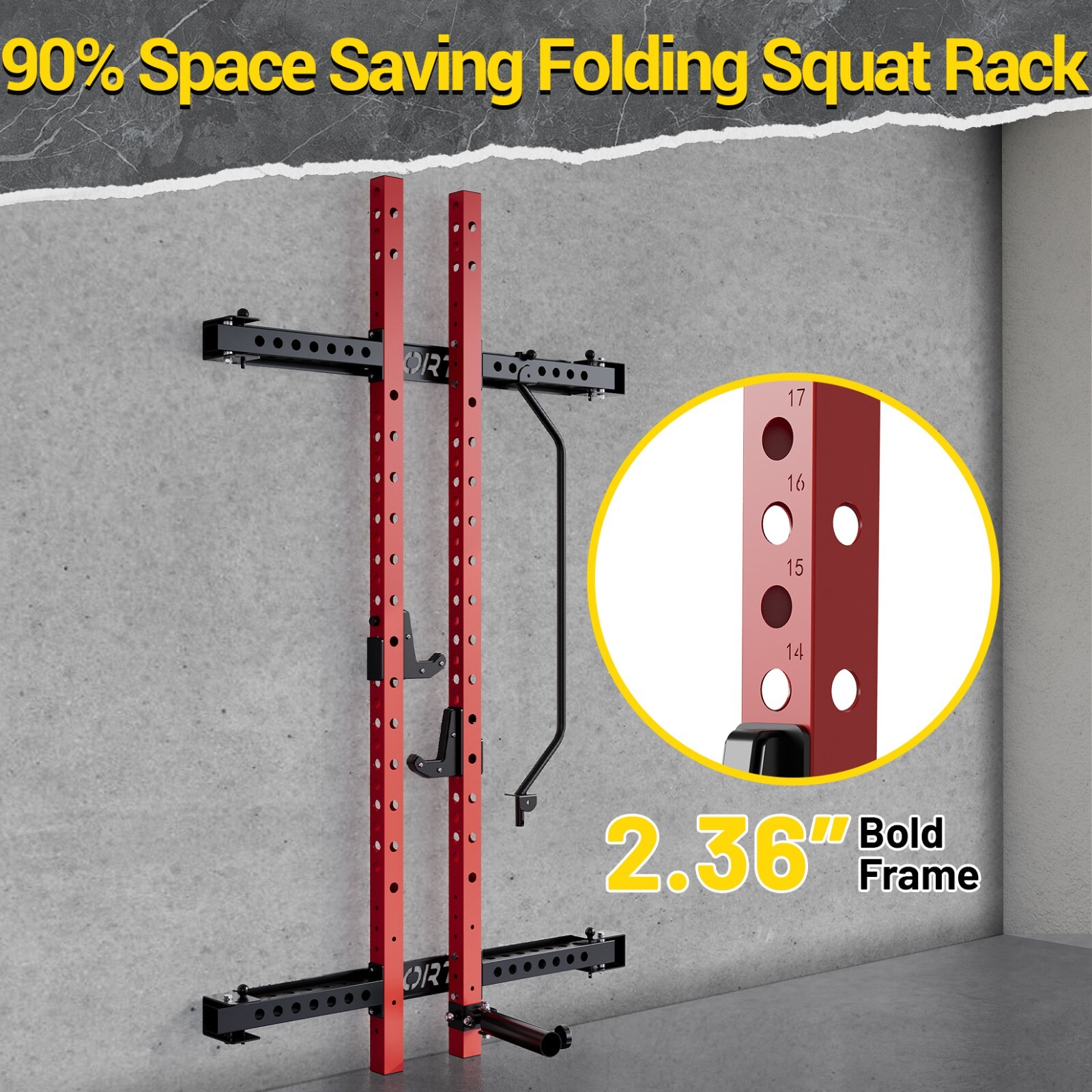 Gravee Folding Wall Mounted Squat Rack Multi-Function Power Rack 1000LBS Load