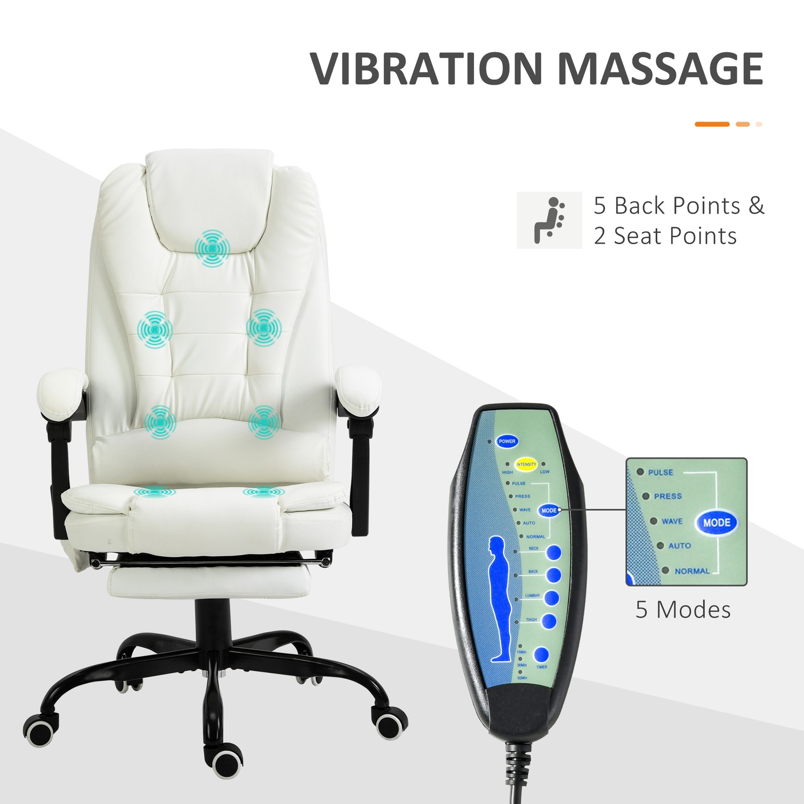 7-Point Vibrating Massage Office Chair with High Back White