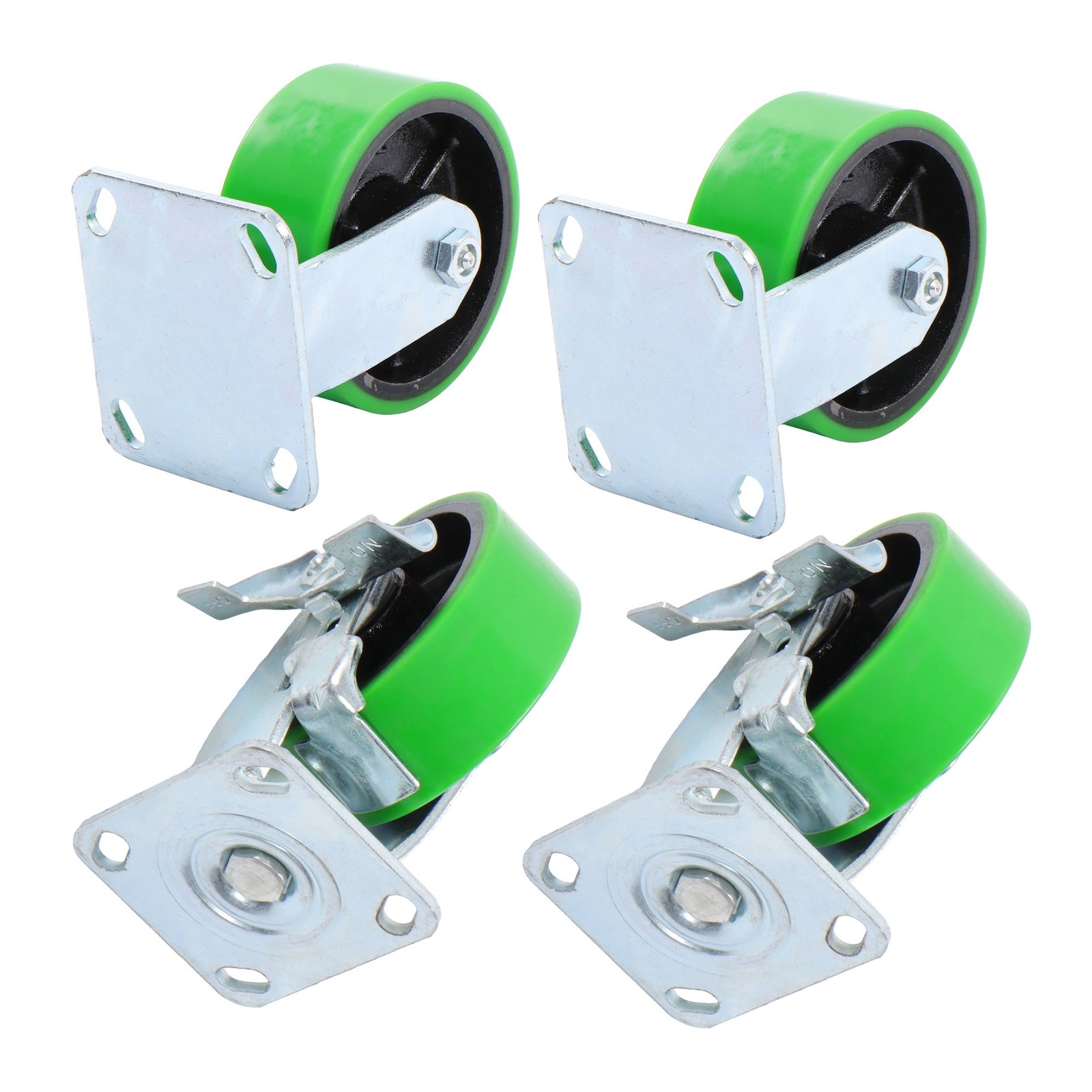 4 Pack Heavy Duty 4000Lbs Green 5" × 2" Swivel Caster Wheels 2 Rigid And 2 Brake