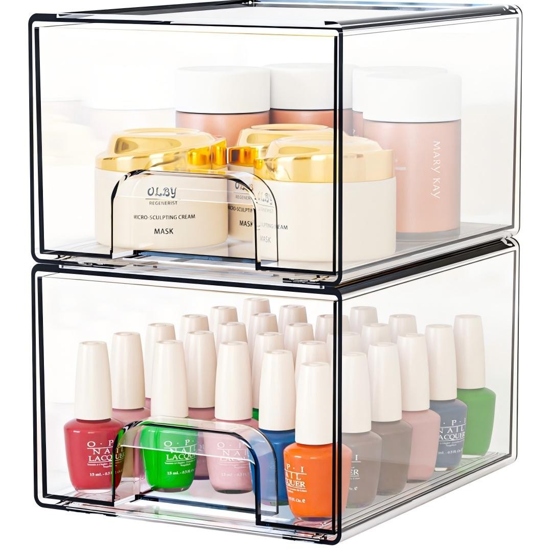 4 Pack Acrylic Stackable Drawer Storage Desktop Organizer Bins for Bathroom