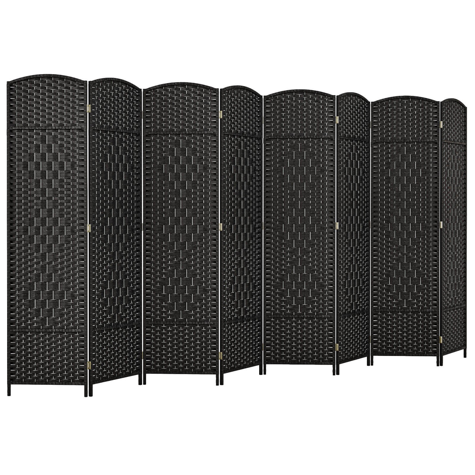 8-Panel Room Divider 6 FT Tall Folding Privacy Screen w/Solid Wood Frame