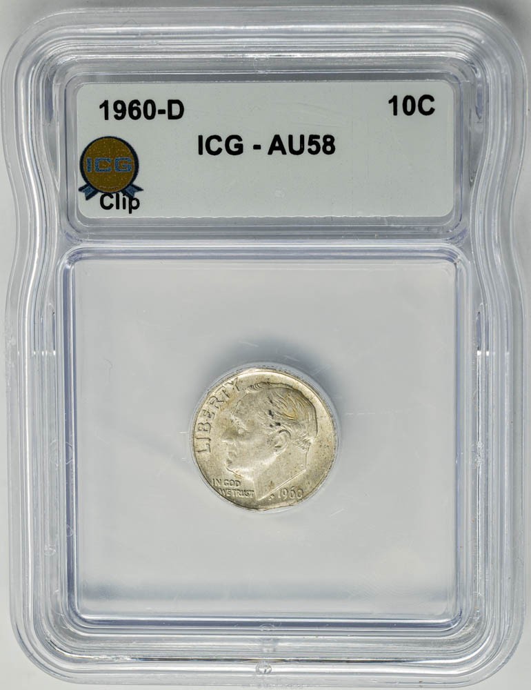 1960-D Roosevelt Dime 10c Clip AU58 ICG 951447-7