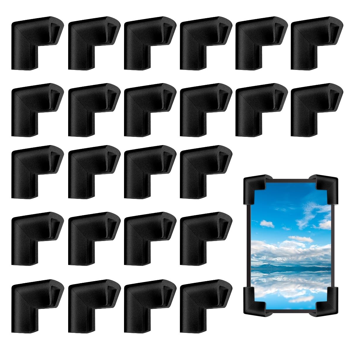 24Pcs Foam Protection Corner for Mirror TV Picture Frame,Packing 24-black