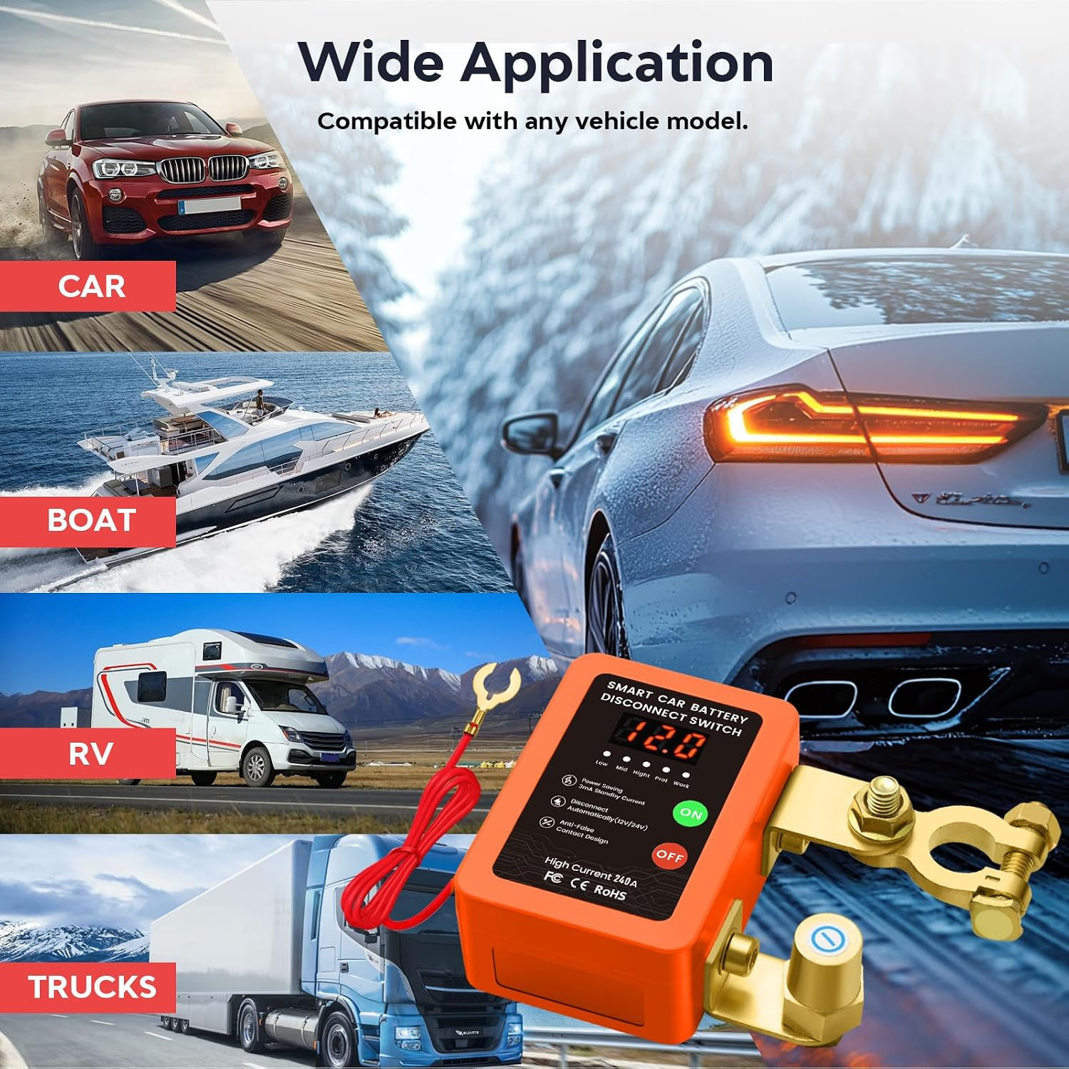 Kill Switch for Car - 12V Remote Battery Disconnect Switch Smart Voltage Car Bat