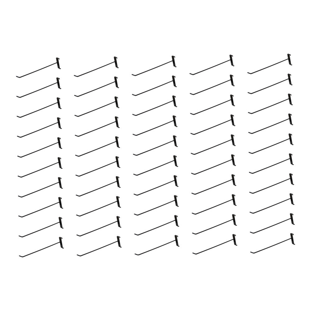 Set Of 50 Piece 12" Long Gloss Black Metal Wire Gridwall Hook Grid Panel
