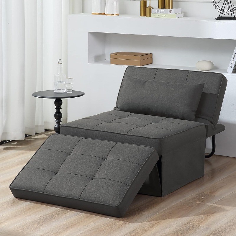 Set of 4 in 1 Multi-Function Folding Ottoman Breathable Linen Couch Sofa Bed