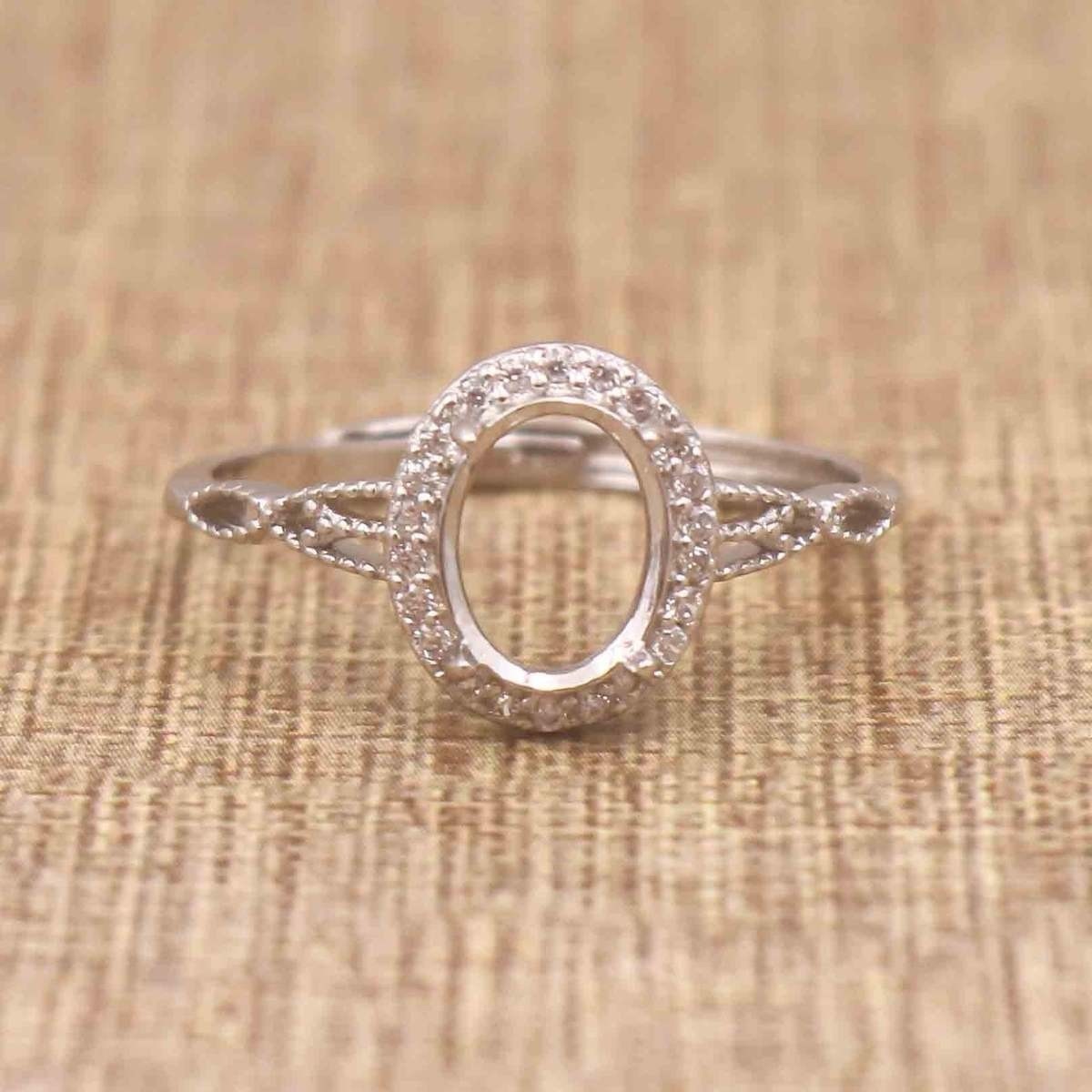 925 Sterling Silver Semi Mount 7X5mm Oval Frame Ring Blank Frame Wedding Ring