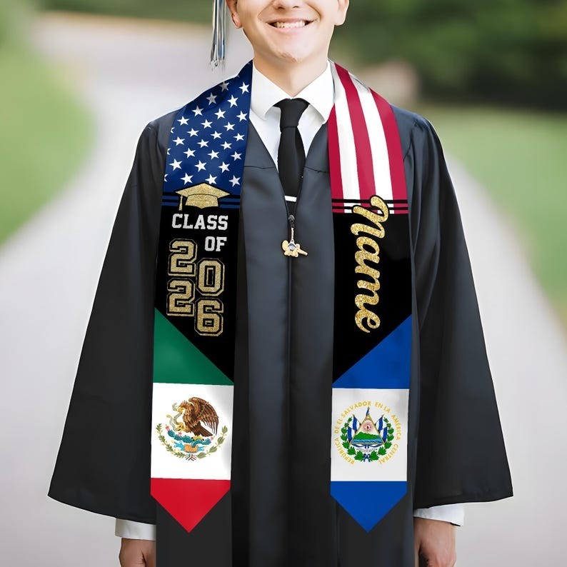 Personalized Mexican Graduation Stole, Custom El Salvador Graduation Sash, Hispa