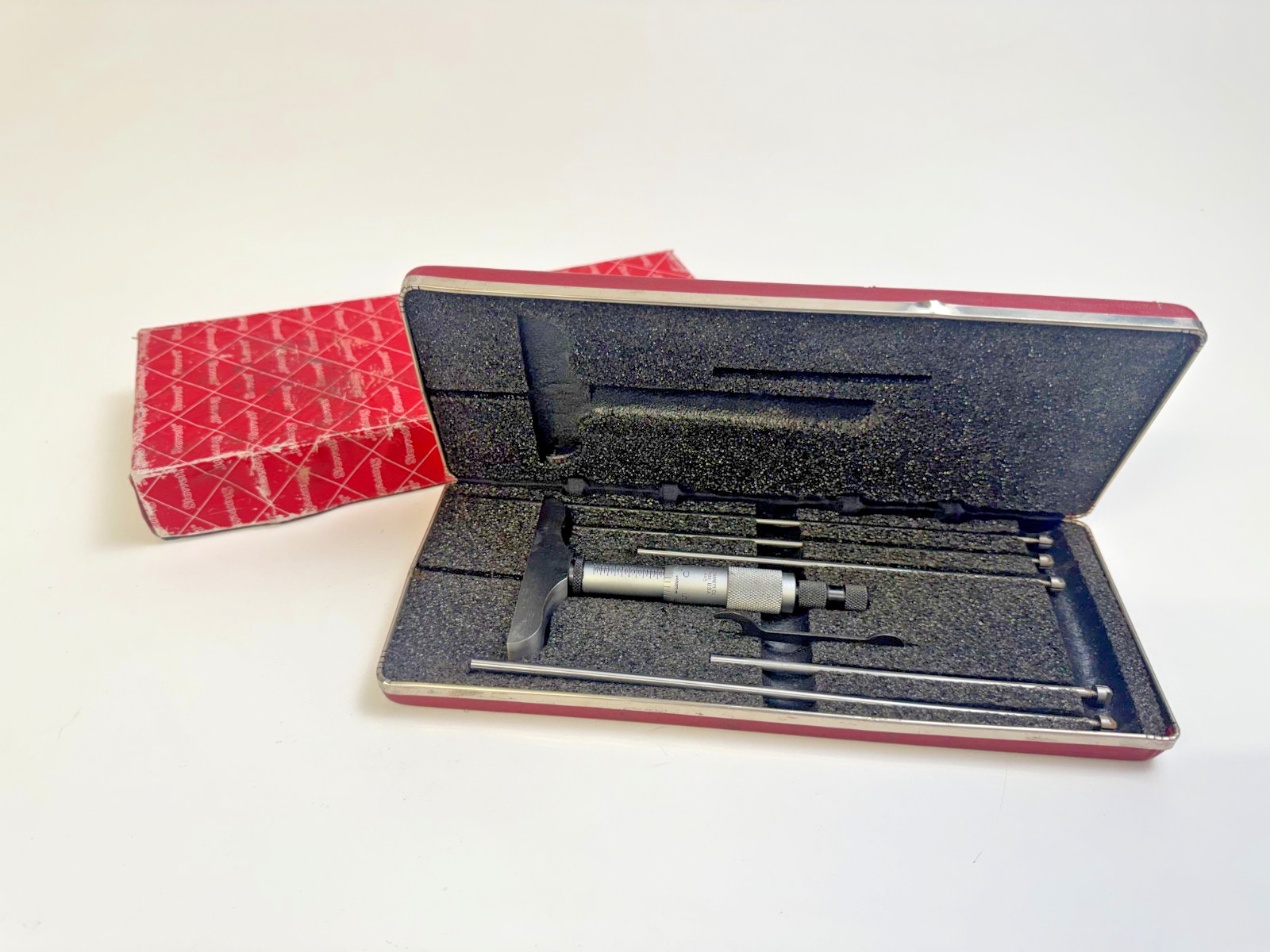 Starrett No. 445 Depth Micrometer Set 445AZ-6RL 0-6" 3" Base 5 Rods w/Case USA