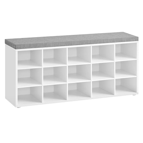 CUSTOS Collection - Shoe Bench, Storage 15 cubbies Cloud White + Dove Gray