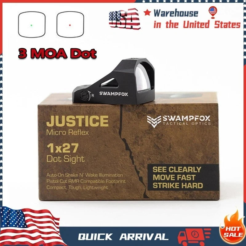 Swampfox Micro Reflex Justice 1x27mm RMR Pistol Cut 3 MOA Red/Green Dot Sight