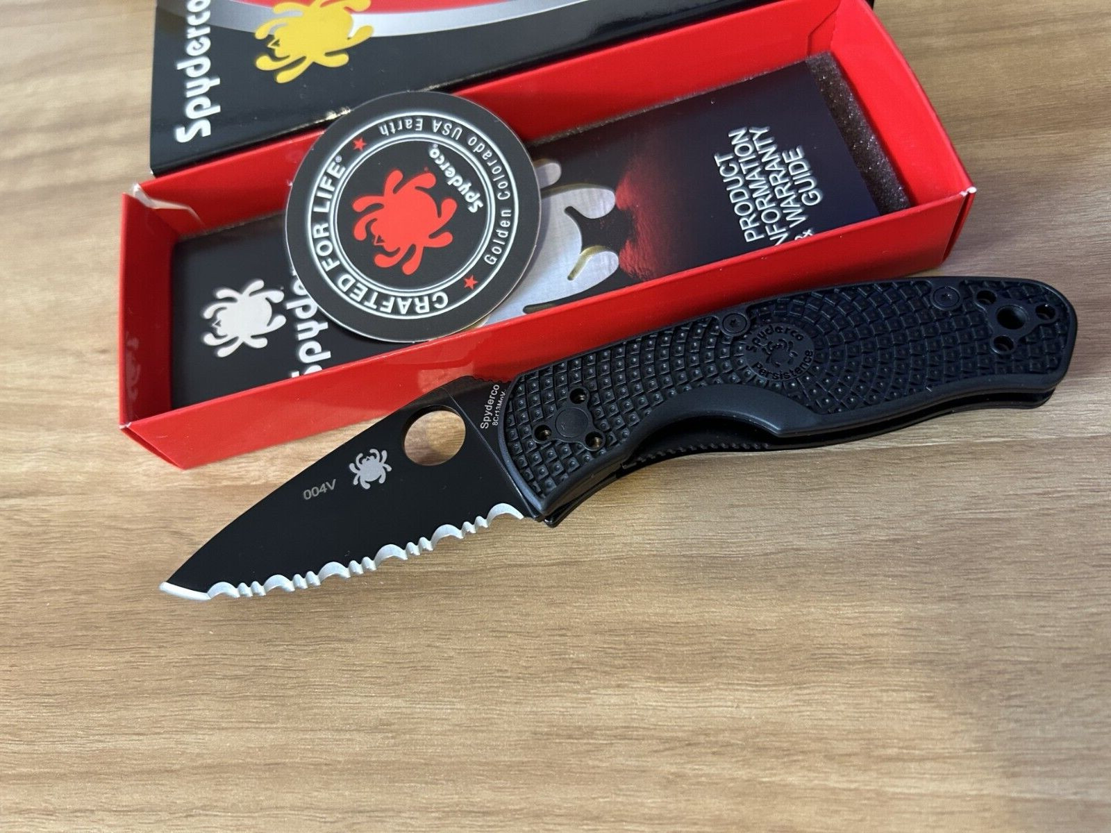 Spyderco Persistence Knife, Black FRN Handle SER Blade, C136SBBK, 004V, SP-22