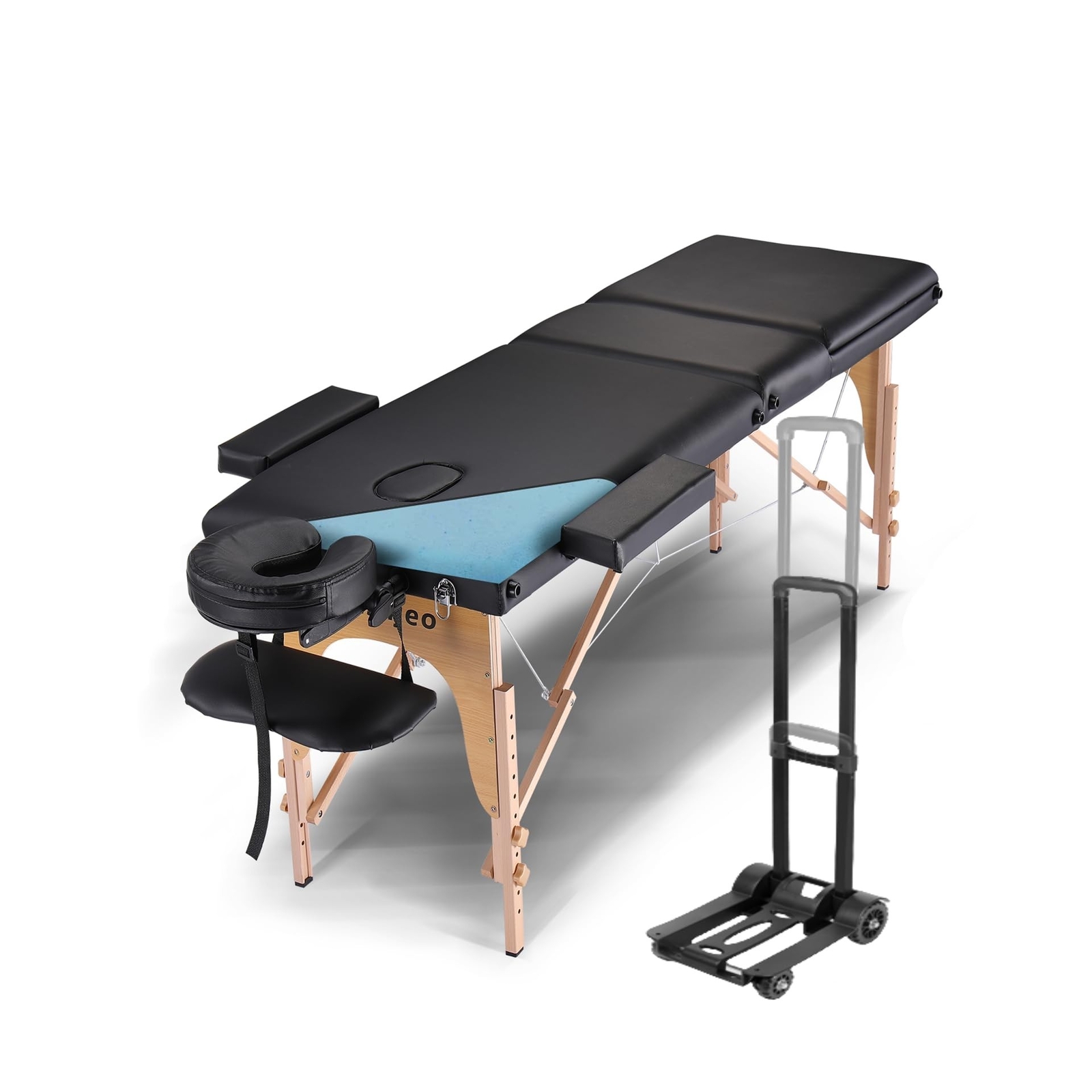 Masajeo 3 Section Massage Table with Carrier Trolley Portable Massage Table S...