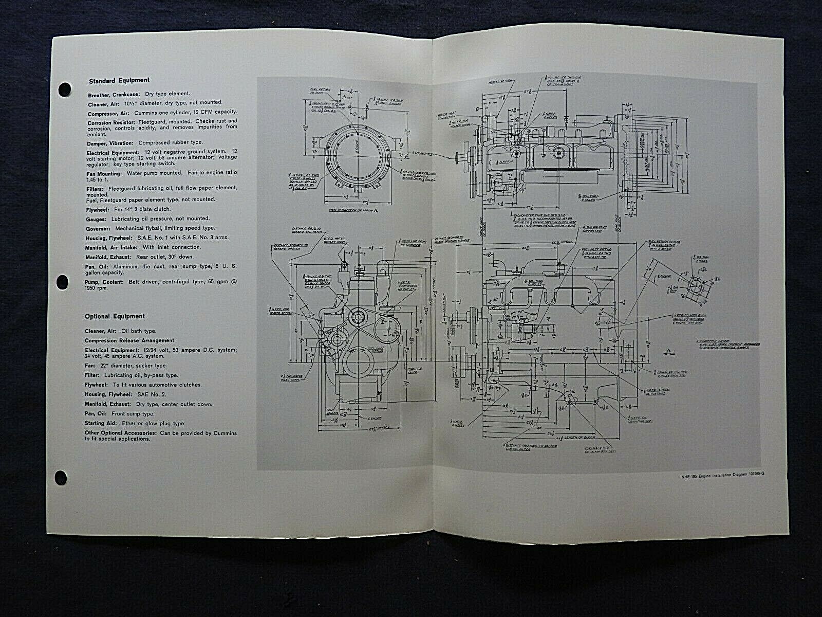 1966 GENUINE CUMMINS "NHE-195 DIESEL ENGINE" SPECIFICATION BROCHURE