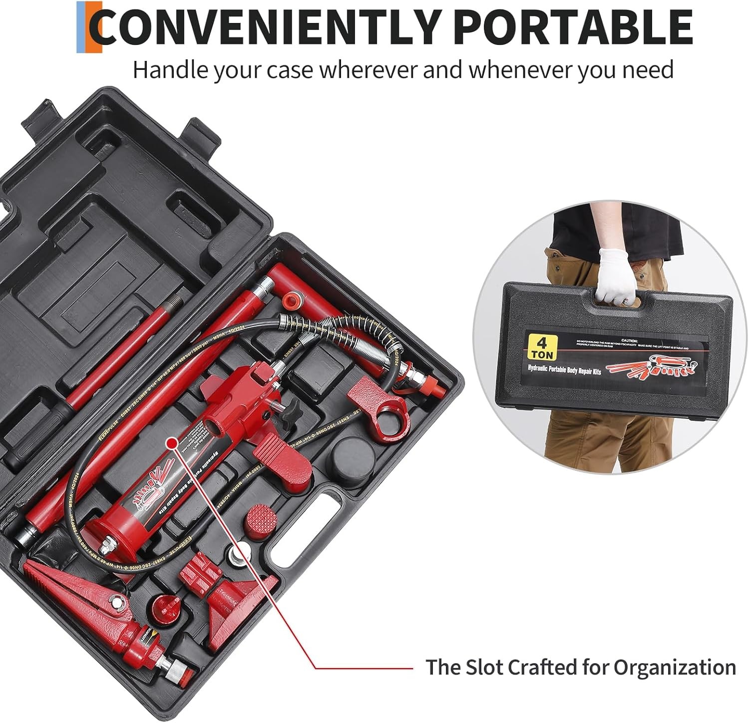 GRAVEE Hydraulic Ram Jack Kit 4/10 Ton Auto Body Frame Repair Porta Power