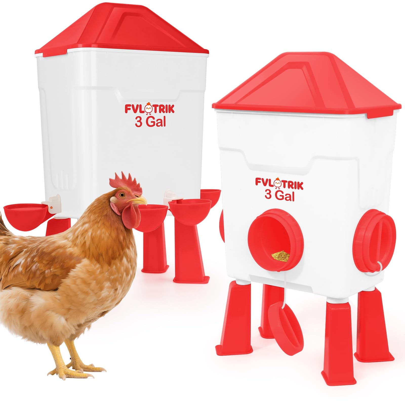3 Gallon Chicken Waterer and Feeder Set with Legs, 2.75' Watering Cups & 3.5"...