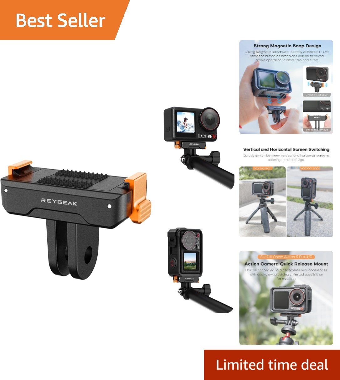 Quick Release Adapter for DJI OSMO 360/Action 5Pro/4/3,Magnetic Clamp Mount w...