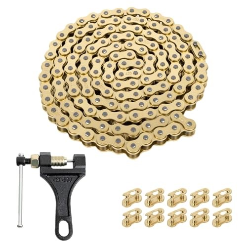 420 Motorcycle Chain 132 Links Gold with Chain Breaker & 10 Master Link,