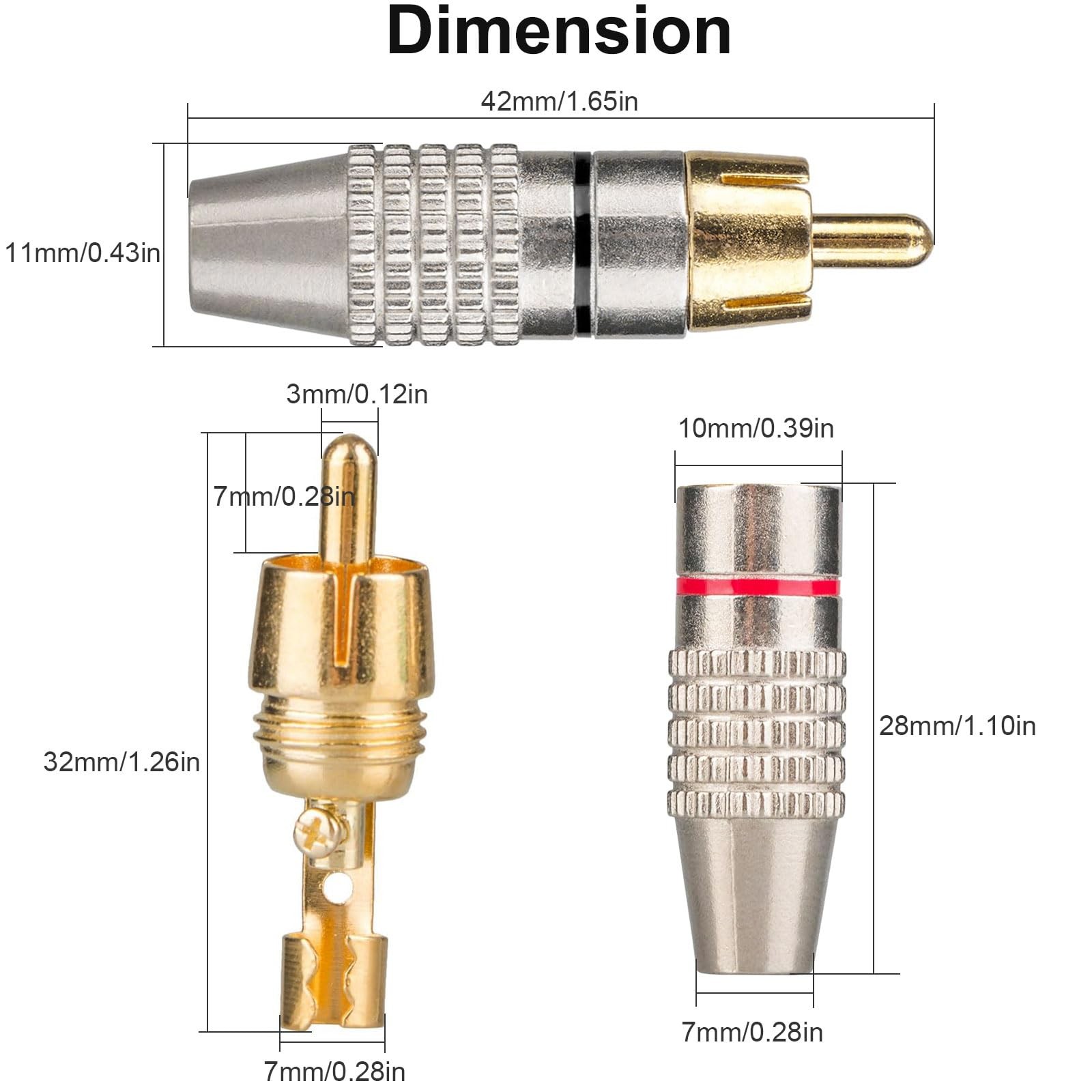 Elechood 10Pack RCA Male Plug Solder, Gold Audio Video Cable Adapter