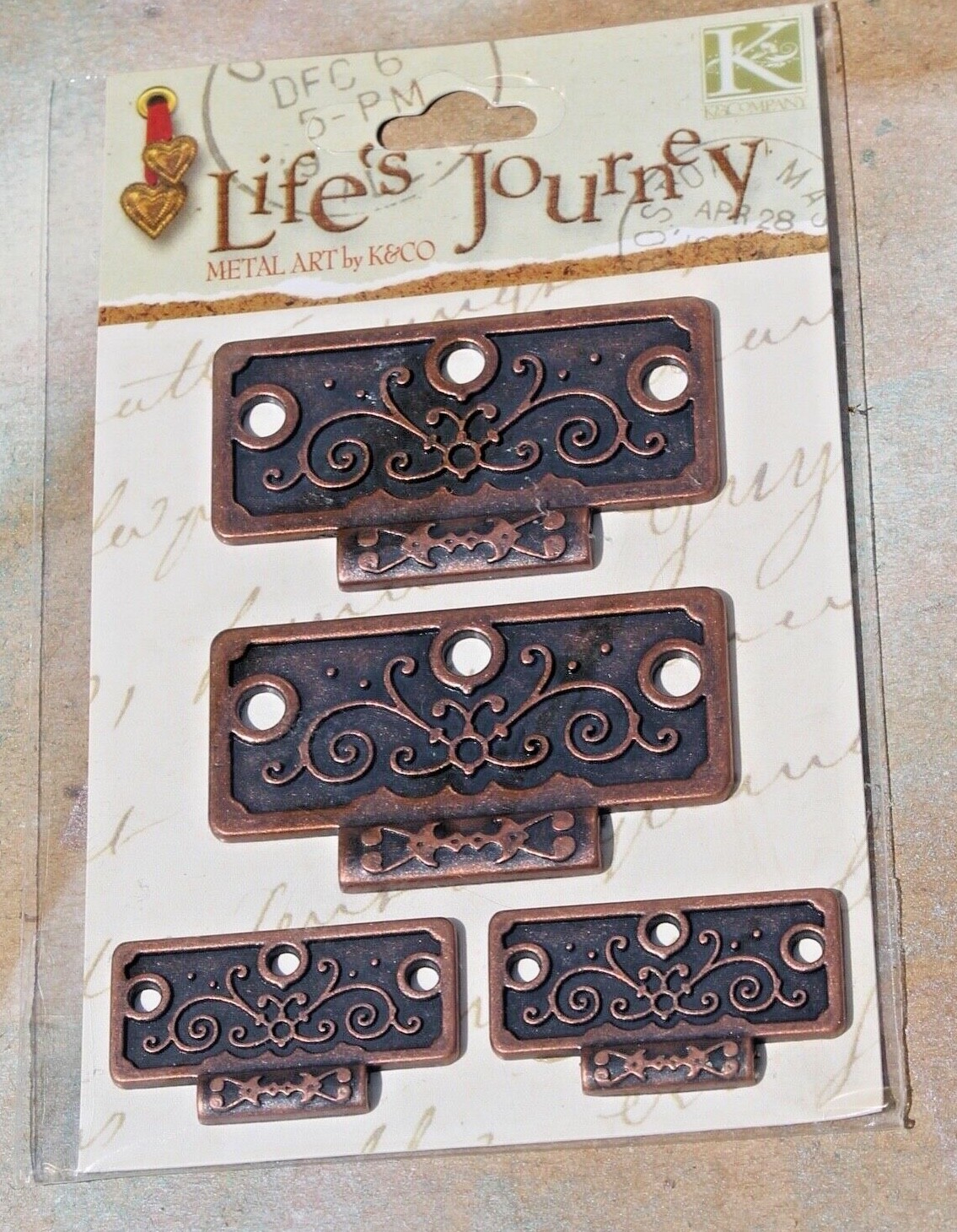 Life’s Journey Metal Brass Tone Faux Latch Set of 4 Scrapbooking Craft NIP New
