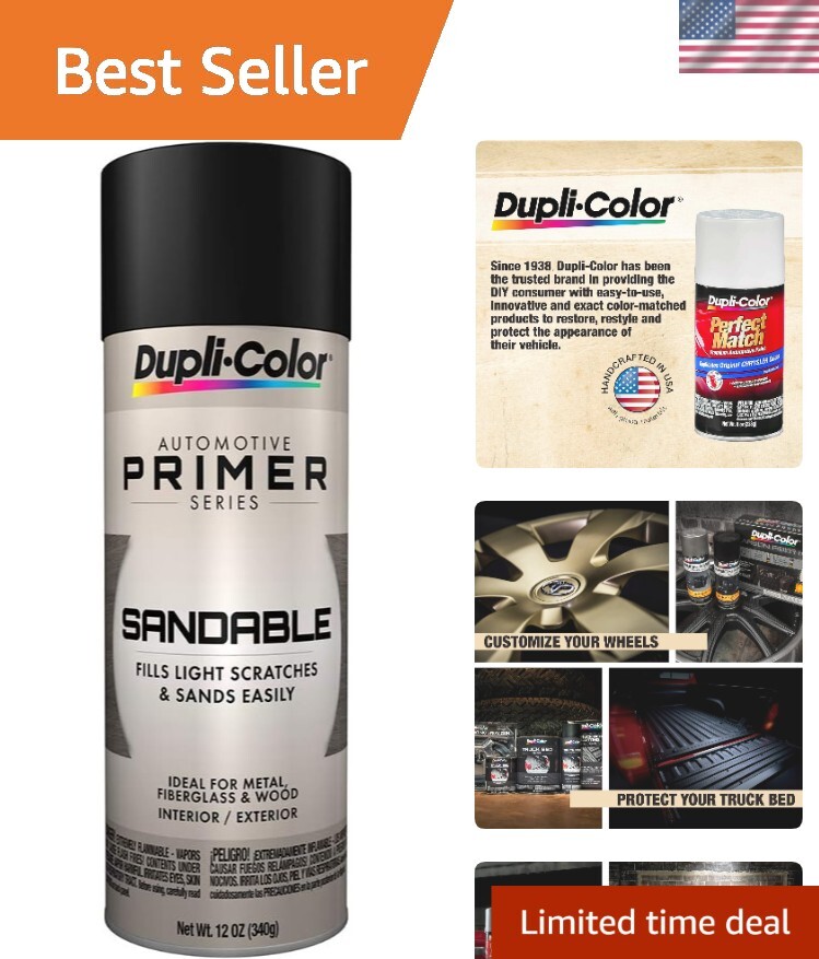 Fast-Drying Matte Black Hot Rod Primer - 12 oz Aerosol Spray, 6 Cans Included