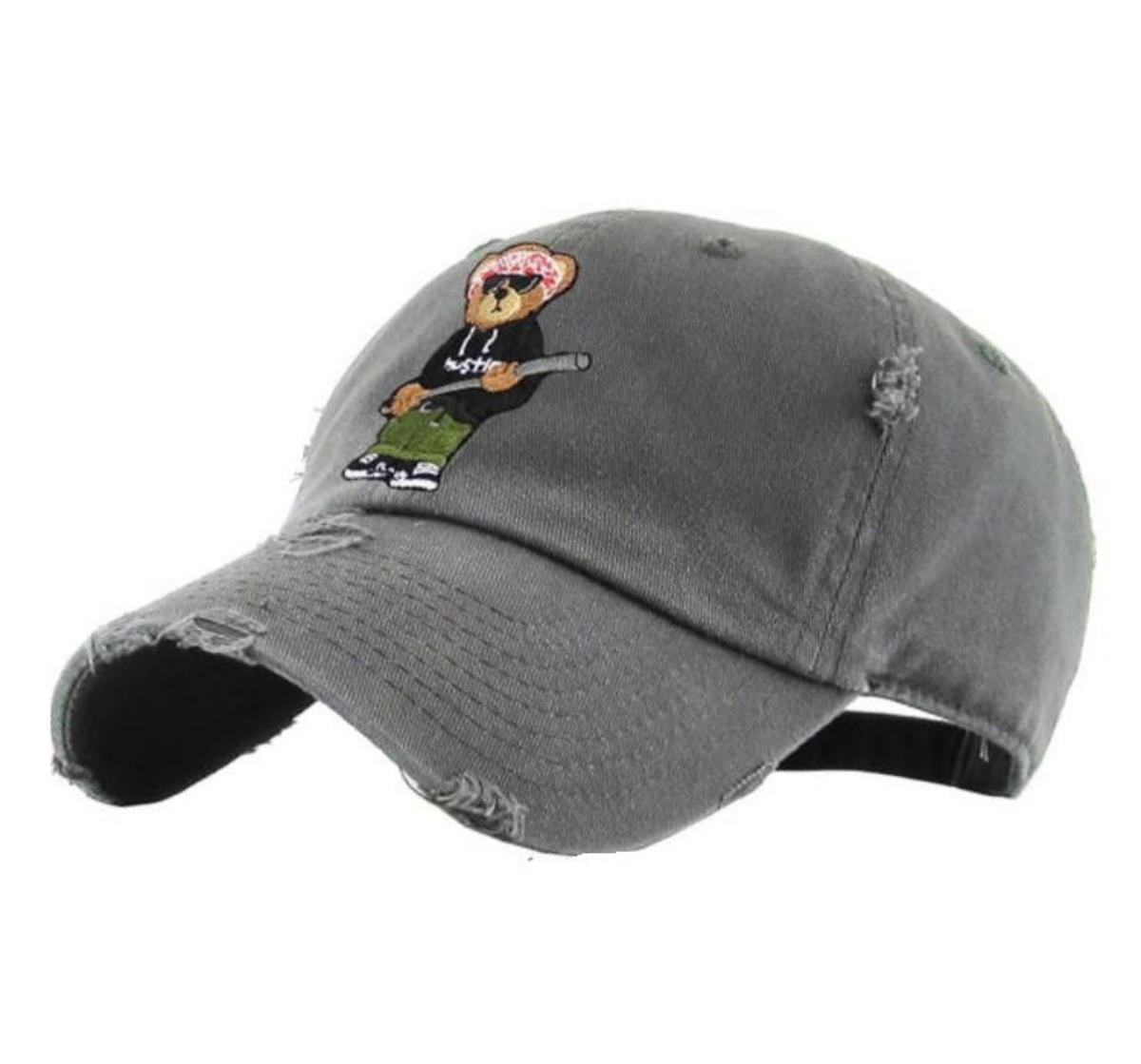 KBETHOS Hustle Bear Distressed 6 Panel Hat Dk Grey KBSV-3088V-197 FREE SHIPPING