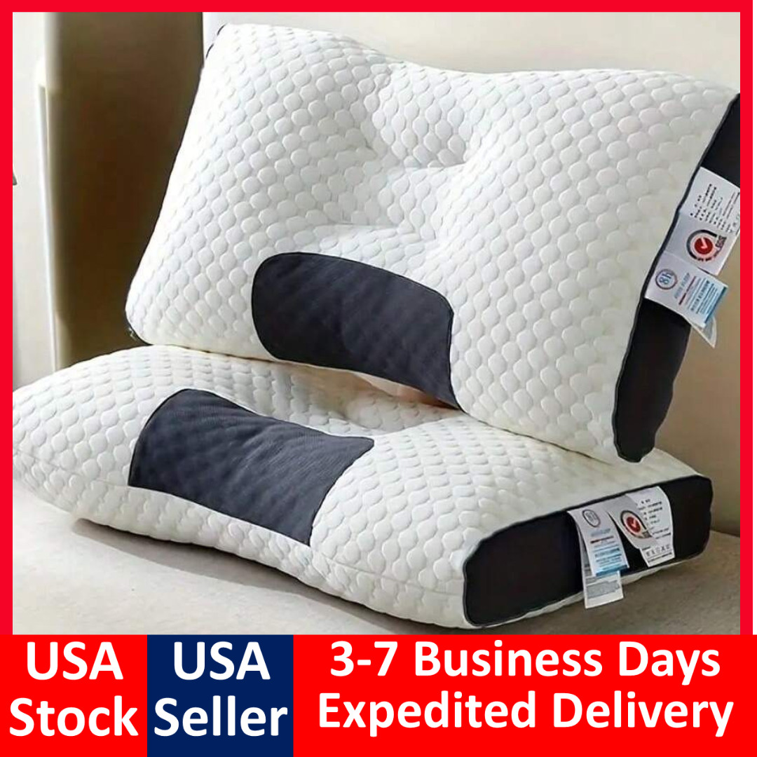 2 Pcs Ergonomic Neck Pillow Help Massage Soft Adjustable Sleeping 100% NEW KMM