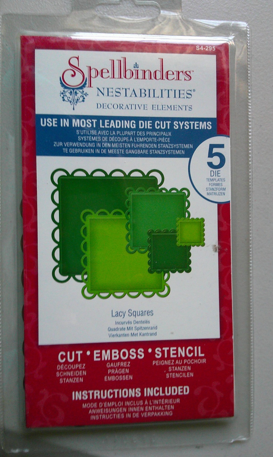 Lacey Squares Spellbinders Nestabilities Die 5 Dies S4-295
