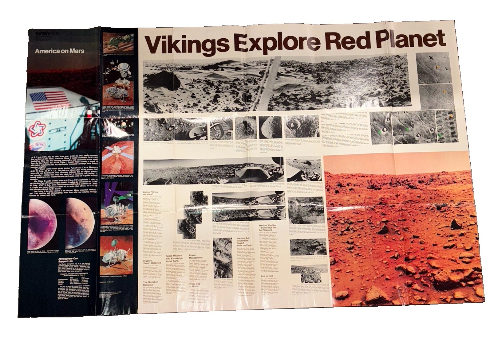Vintage 1977 NASA "Vikings Explore Red Planet" Original Large Space Poster Mars