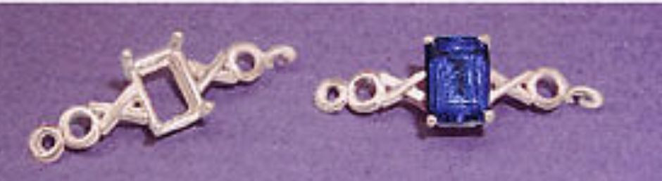 10x8mm EMERALD X's & O's STERLING SILVER PRE-NOTCHED BRACELET LINK