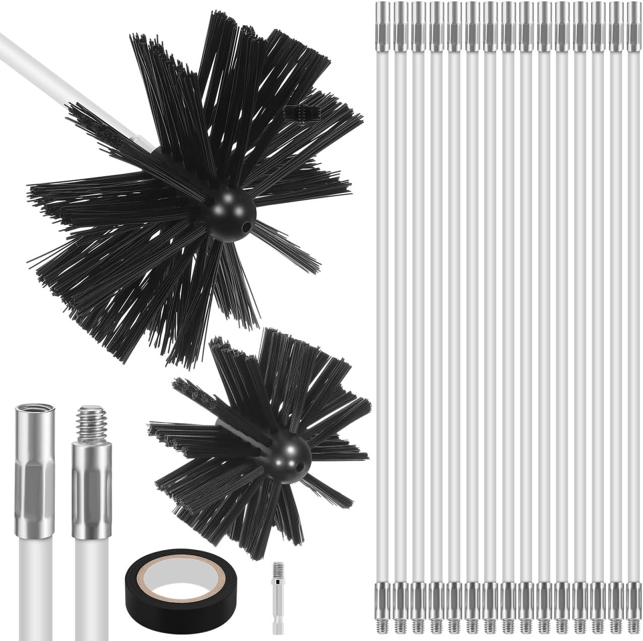 20 Feet Chimney Sweep Kit, Chimney Pipe Cleaning Brush - 15Pcs 16Inch Flexible E