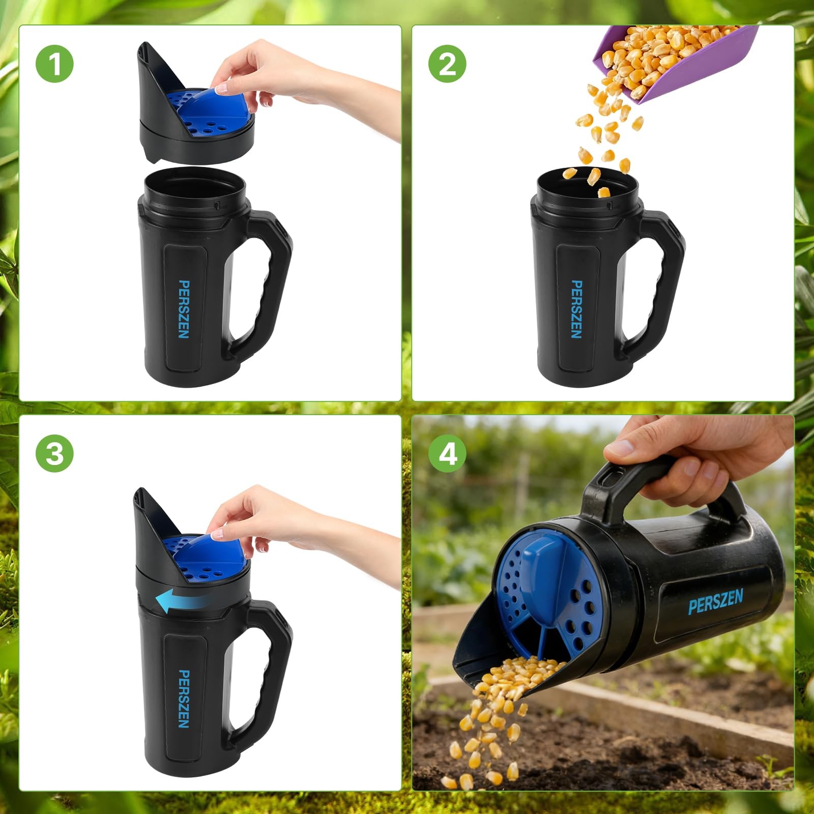 PERSZEN Handheld Spreader for Fertilizer, Grass and Ice Melt, MultiUse Spread...