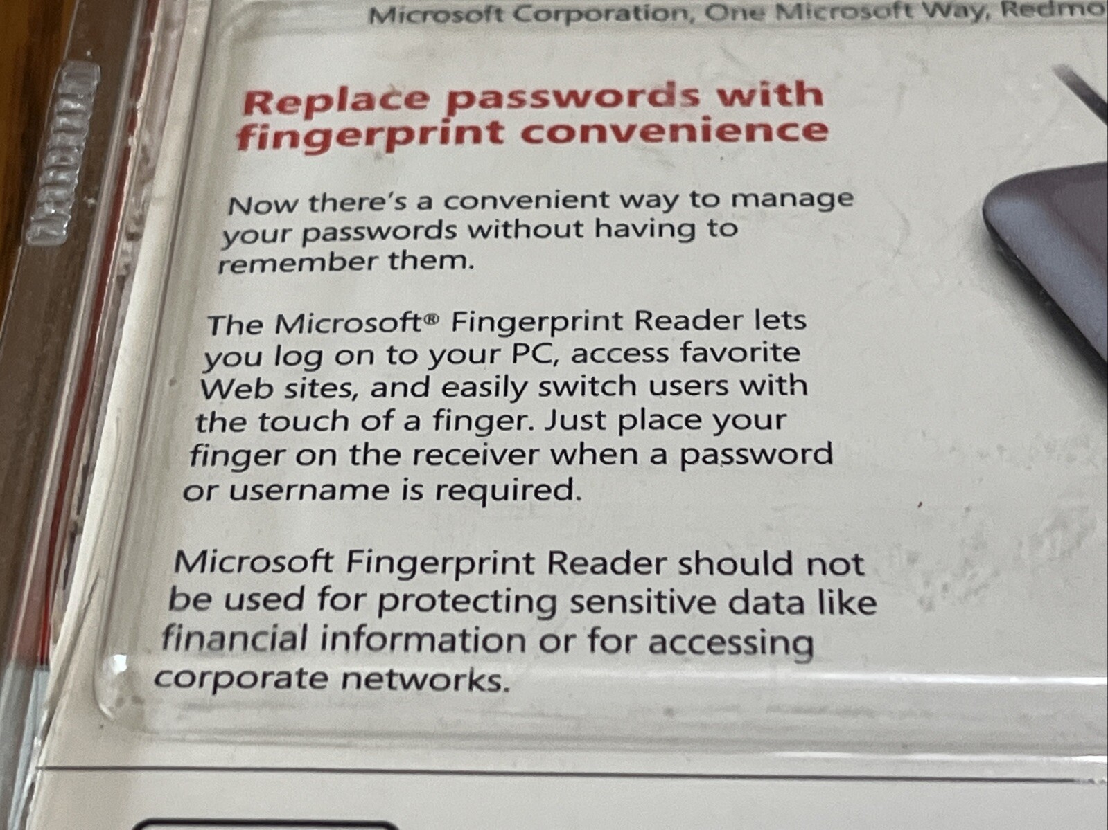 SEALED Microsoft Fingerprint Reader