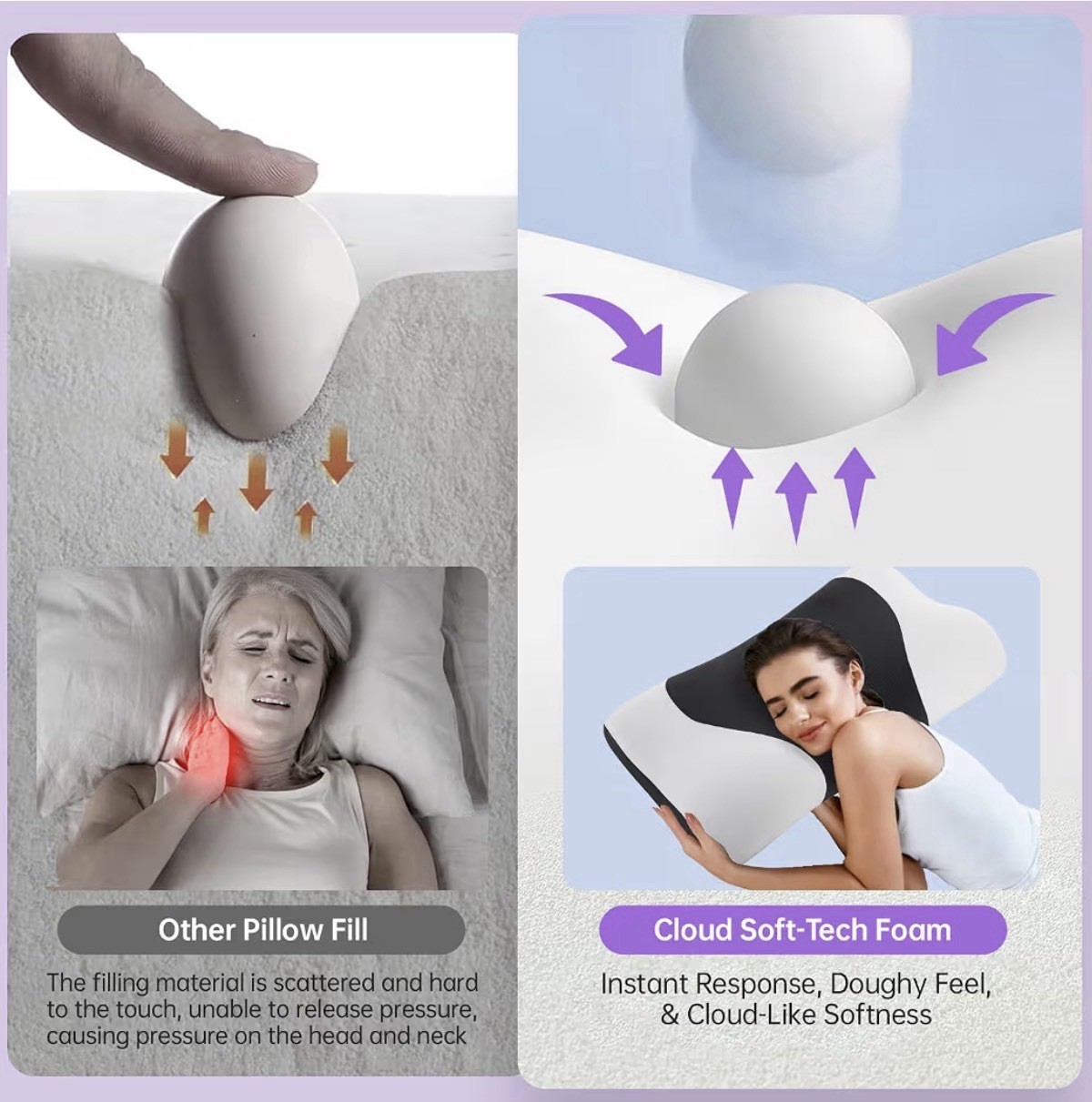 Cloud Align Pillow, Ergonomic Zero-Pressure Soft Memory Foam Pillow for Neck