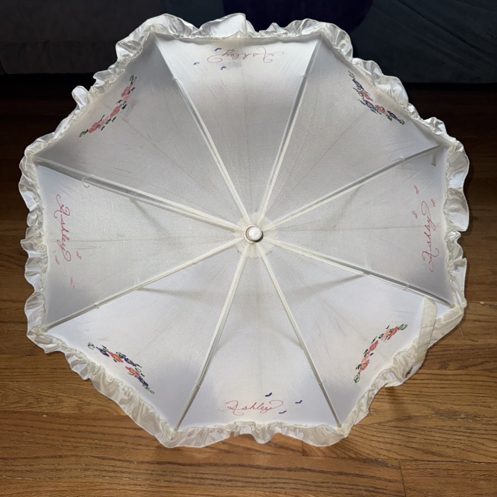 Vintage Personalized ASHLEY Parasols By Rita's Girls School Umbrella White Pink