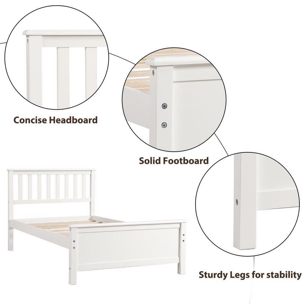 Classic and Stylish Design Twin Size Wood Platform Bed with 10 Slats - White