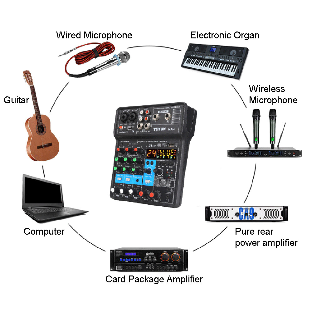 Pro 4 Channel Studio Audio Mixer Bluetooth USB DJ Live Sound Mixing Console