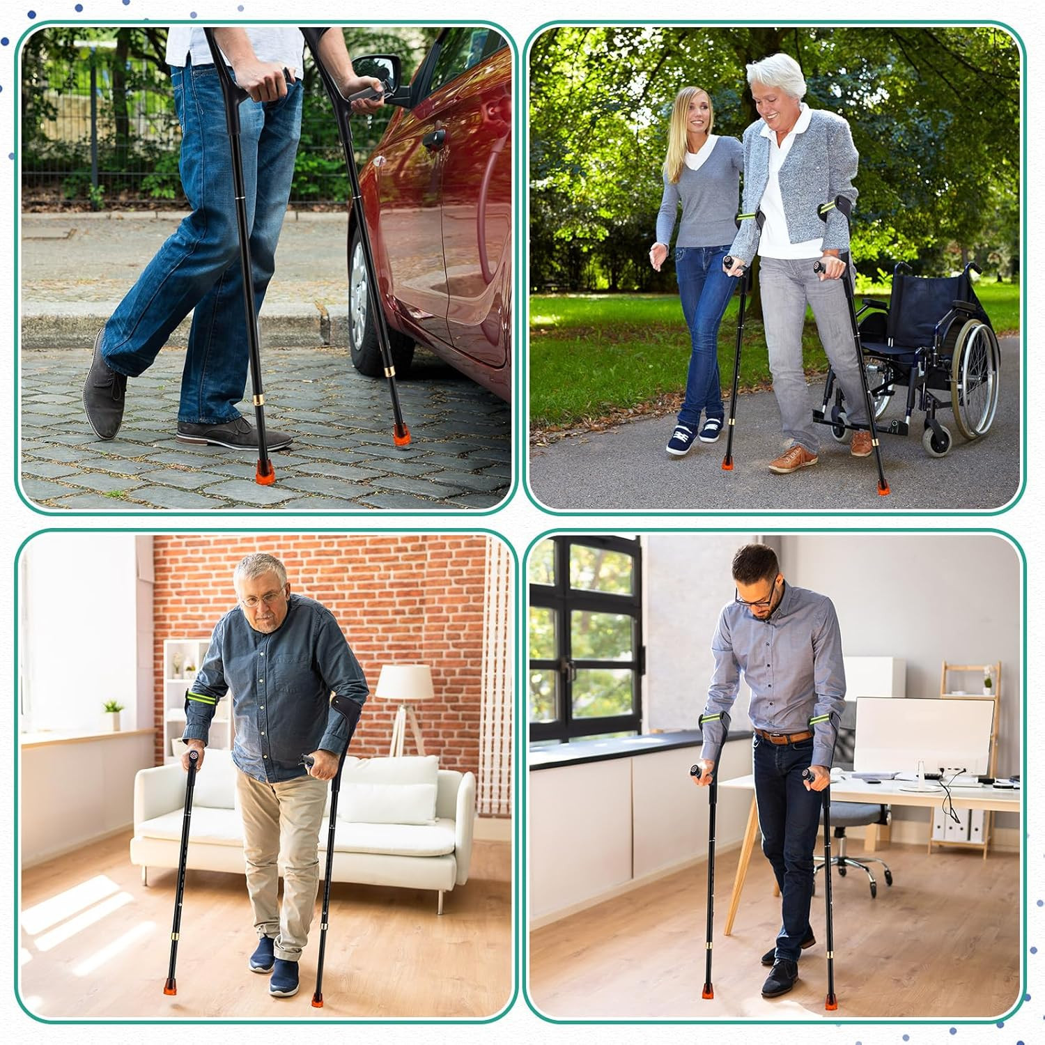 Lightweight Adjustable Forearm Crutches for Adults - 2 Pcs, Black