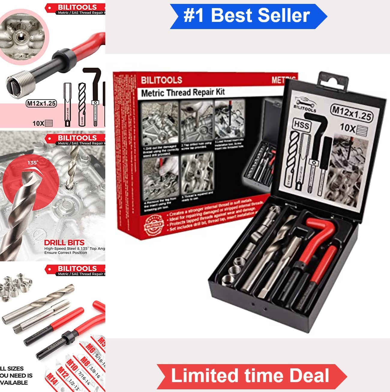 Thread Repair Kit M12x1.25 HSS Drill Helicoil Metric Inserts Installation Tool