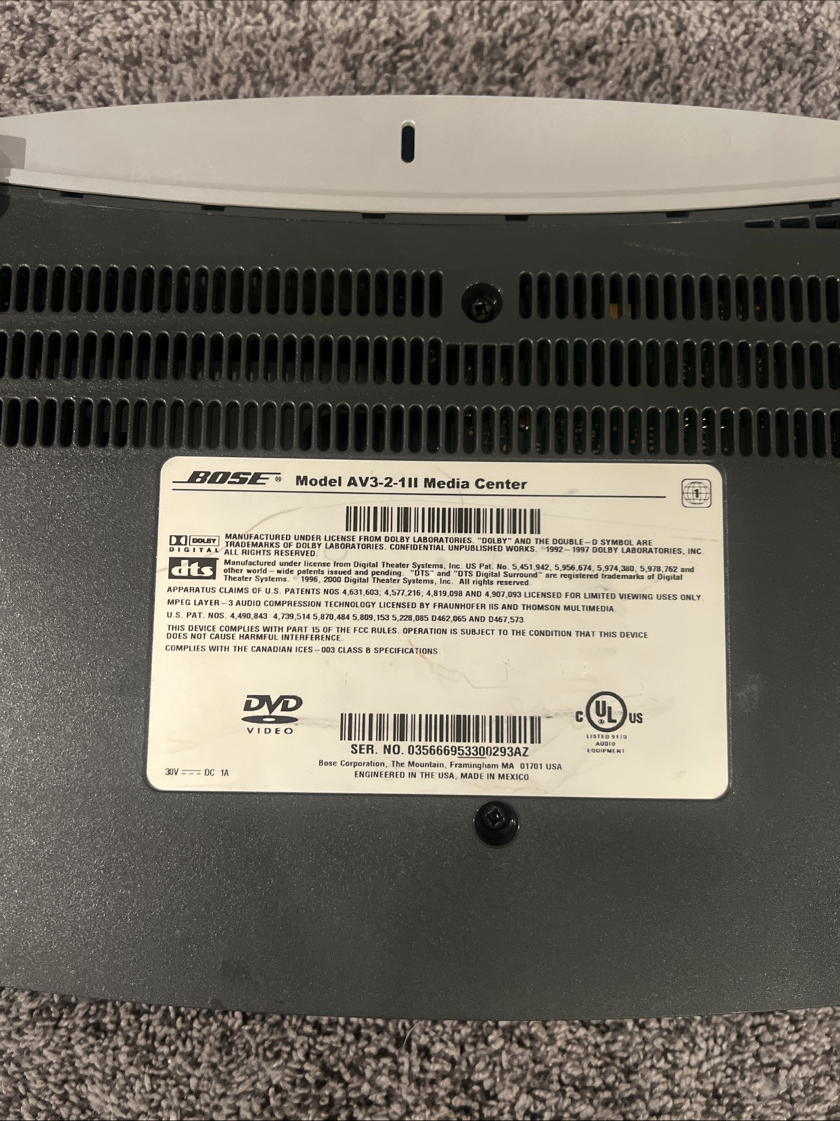Bose Model AV 3 2 1 Media Center Console only Series 1 & REMOTE CABLES