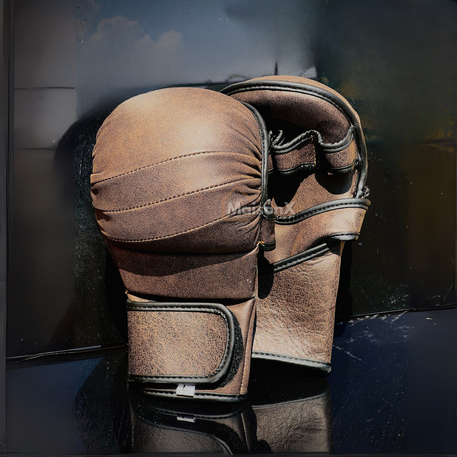 MMA hybrid gloves - Dark lava leather hybrid gloves to train all aspects