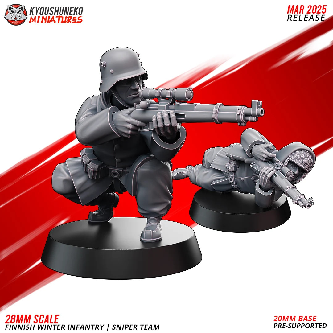 Finnish Winter Infantry - Sniper Team - 28mm WW2 Army - Resin Tabletop Miniature