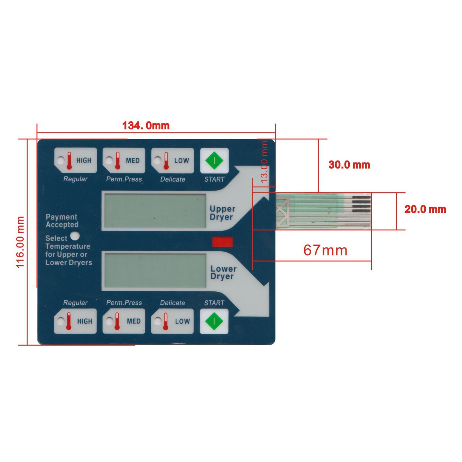 For Dexter Blue Touch Pad Dryer Green Start Square 9801-059-006 5Pack