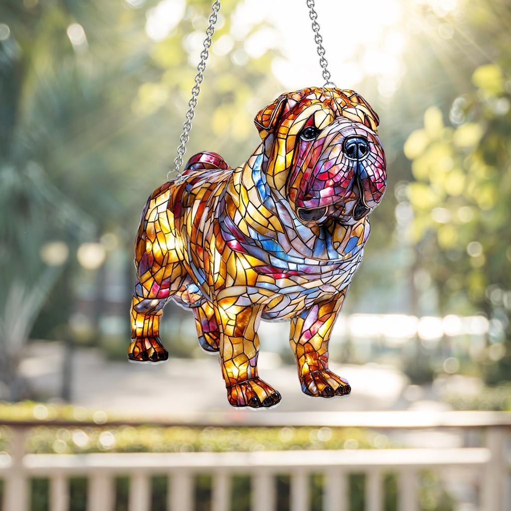 Personalized Shar Pei Dog Acrylic Suncatcher Faux Stained Glass Suncatcher