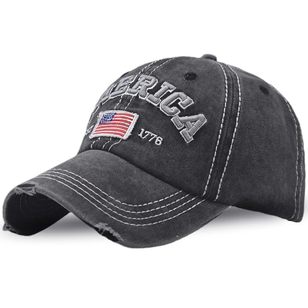 Ptduabenlu American Flag Hat for Men Women USA One Size, Est 1776 Black